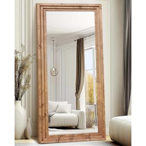 ABSWHLM Full Length Mirror 76"x34" Solid Wood Frame Floor Large Mirror for Living Room, Bedroom Hanging or Leaning Wall-Mounted, Light Brown