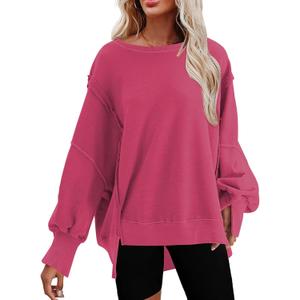 SHEWIN Oversized Sweatshirt for Women Loose Fit Spring Crewneck Sweatshirts Hoodies Trendy Casual Long Sleeve Spring Tops for Women 2025 A Rose XXX-Large