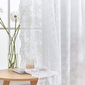 YJ YANJUN Sheer Curtains 72 inches Long French Country Floral White Lace Curtains for Patio Door,Living Room Set of 2 52 x 72 Inch White (52"W x 72"L (Pack of 2), Bright White)