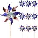 HOOSUN 10 Pcs 4th of July Pinwheels for Yard and Garden 4th of July Decorations,American Flag Patriotic Pinwheels to Scare Birds Away,Red White Blue Reflective Wind Spinners, Memorial Day Decorations