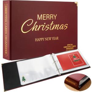 Tenceur Christmas Greeting Card Organizer Set 7 x 10 Inches Photo Postcards Binder Album Christmas Card Holder Book Storage 100 Pages for Birthday Memory Greeting Post Gift