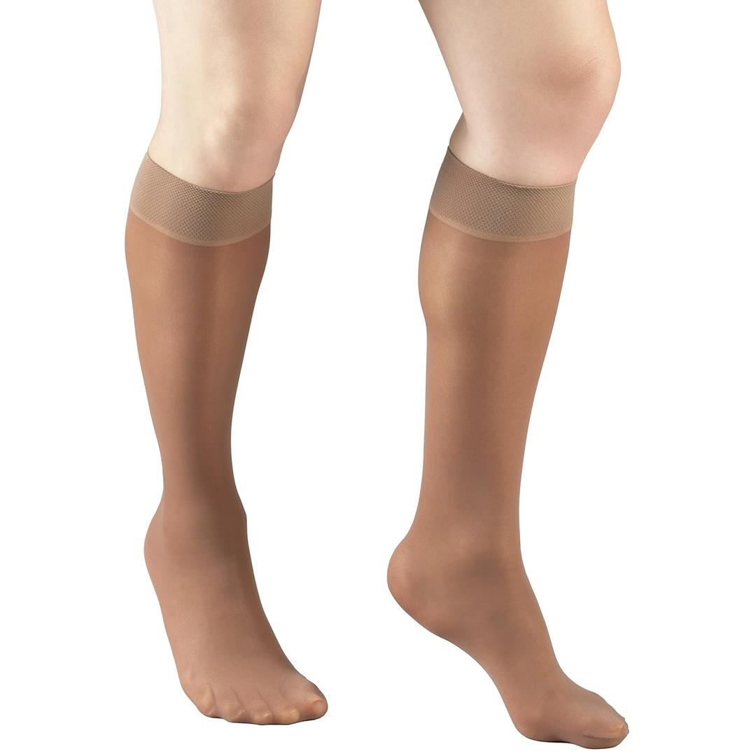 Truform Sheer Compression Stockings, 8-15 mmHg, Women's Knee High Length, 20 Denier, Taupe, X-Large
