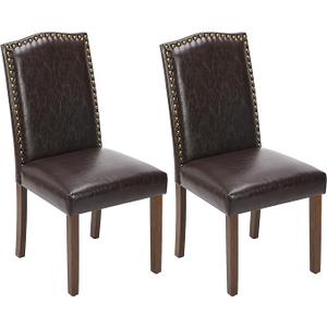 Sweetcrispy Dining Chairs Set of 2, Upholstered Leather Kitchen Room Chairs Mid Century Modern High-End Dining Room Side Chairs with Nailhead Trim and Wood Legs for Bedroom, Living Room, Brown
