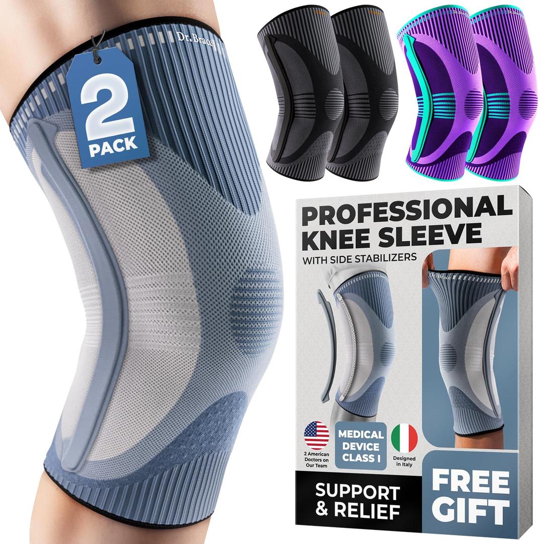 DR. BRACE ELITE Knee Brace with Size Stabilizer (2 Pack) Knee Brace for Women & Men, Workout, Sports, Daily Knee Compression Sleeve for Maximum Knee Pain Support & Fast Recovery (Uranus, X-Large) 2