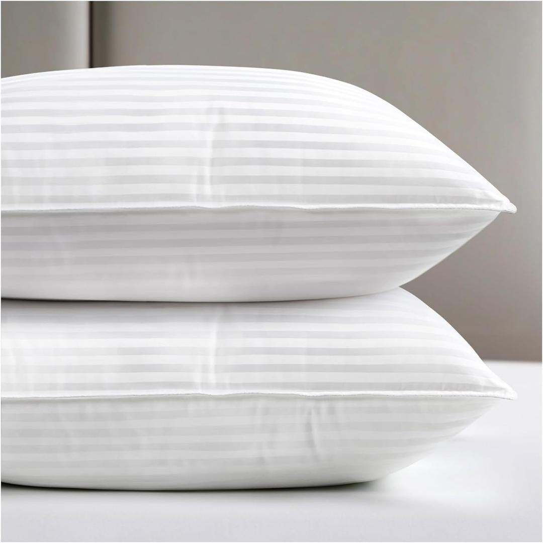 viewstar Bed Pillows Queen Size Set of 2, Hotel Collection, Down Alternative Soft Pillow for Back, Stomach or Side Sleepers, Striped White