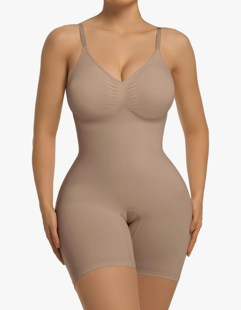 SHAPERX Women's Bra Free Bodysuits Tummy Control Shapewear Mid Thigh Body Shaper with Removable Pads 4XL