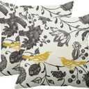 Emvency Set of 2 Floral Throw Pillow Cover Square Size 20x20 Inches Yellow Gray Vintage Bird Ivory Trendy Lumbar Decorative Pillowcase with Hidden Zipper Decor Cushion Gift for Holiday Sofa Bed