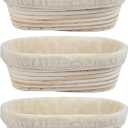 3Pcs Banneton Bread Proofing Basket, 10 inch Oval Banneton Basket,Sourdough Proofing Basket,Bread Bowl Handmade Rattan Baskets and Liners for Professional & Home Sourdough Bread Baking