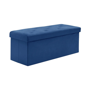 BRIAN & DANY 43 Inches Folding Storage Ottoman Bench, Velvet Ottoman with Storage for Living Room, Long Shoes Bench,Flannelette Footrest Benches Seat (Blue)