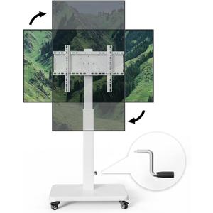 Mobile TV Cart with Handle Stepless Lift,Rolling TV Stand for 42-75inch TVs with 90 Rotating,Portrait to Landscape,Height Adjustable TV Stand with Wheels Holds up to 110lbs,Max VESA 600x500mm (White)