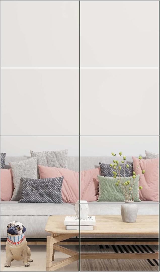 Ruomeng Full Length Wall Mirror Tiles - 12" x 10" x 8Pcs Frameless Full Body Mirror Tiles Wall Mounted Mirror for Home Gym Vanity Bedroom, Living Room