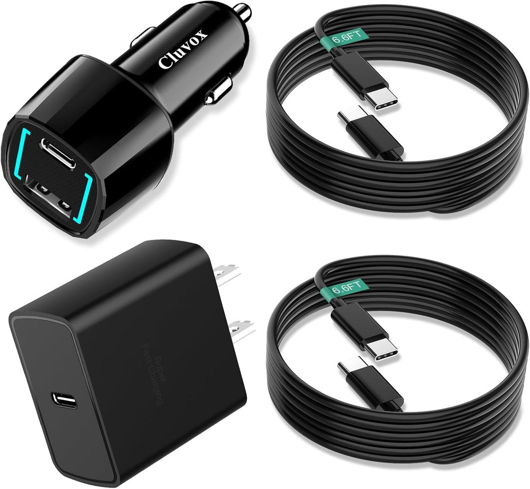 45W Super Fast USB C Car Charger and Wall Charger Block Compatible for Samsung Galaxy S25 Ultra/Plus/S24/S23/S22/S21 fe/Note 20/W25, Galaxy Tab S10+/S9 PPS Type C Fast Charging with 2 Pack 6.6ft Cable