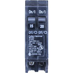 1- Eaton Cutler Hammer BD1520 Duplex Twin 2 Pole 15A & 20A Circuit Breaker BD2015