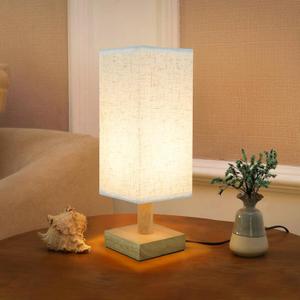 Small Bedside Table Lamp for Bedroom, Minimalist Nightstand Lamp with Square Fabric Linen Shade, Mini Cute Study Reading Desk Lamp Night Table Lamp for Living Room,Nursery, Home, Office,4.3in (Standard-Square-set of 1)
