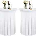 2 Pack 32 x 43 Inch Round Spandex Cocktail Tablecloths with Skirt Fitted Elastic Cocktail Tablecloth for High Top Bar, Wedding, Party, Events, White