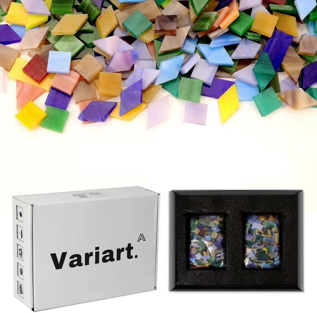 VARIART Mosaic Tiles 1600 Pcs/2Pounds,Stained Mosaic Glass PiecesGlass Mosaic Tiles for CraftsHome Decoration and DIY Enthusiasts. (Mix Rainbow-Small)