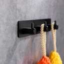 Adhesive Bathroom Black Hook Rail, 3 Matte Black Wall Key Hooks Rack Hanger Towel Robe Stick Door Hooks for Bathroom Toilet Entryway Hallway Kitchen Wall Mounted