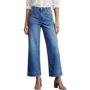 Cicy Bell Womens Cropped Wide Leg Jeans Stretchy High Waisted Trendy Baggy Denim Ankle Pants with Pockets (Blue) Size 8