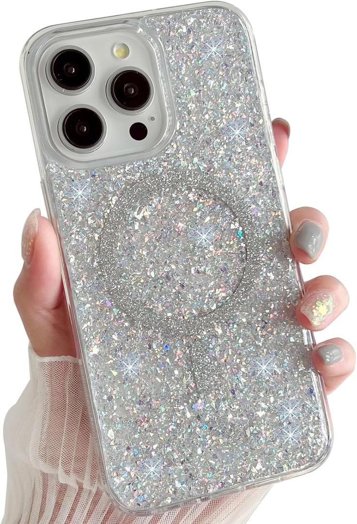 Sparkly for iPhone 15 Pro Max Case Glitter Compatible with MagSafe, Shockproof Bling Phone Cover for Girls Speck iPhone 15 Pro Max Case Magnetic 6.7" (Twinkle Stardust)