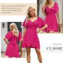 Dokotoo Women's Wrap V Neck Short Flared Sleeve Wedding Guest Dress Smocked Elastic Waist Tiered Belted Ruffle Hem Mini Dress (Pink, M)