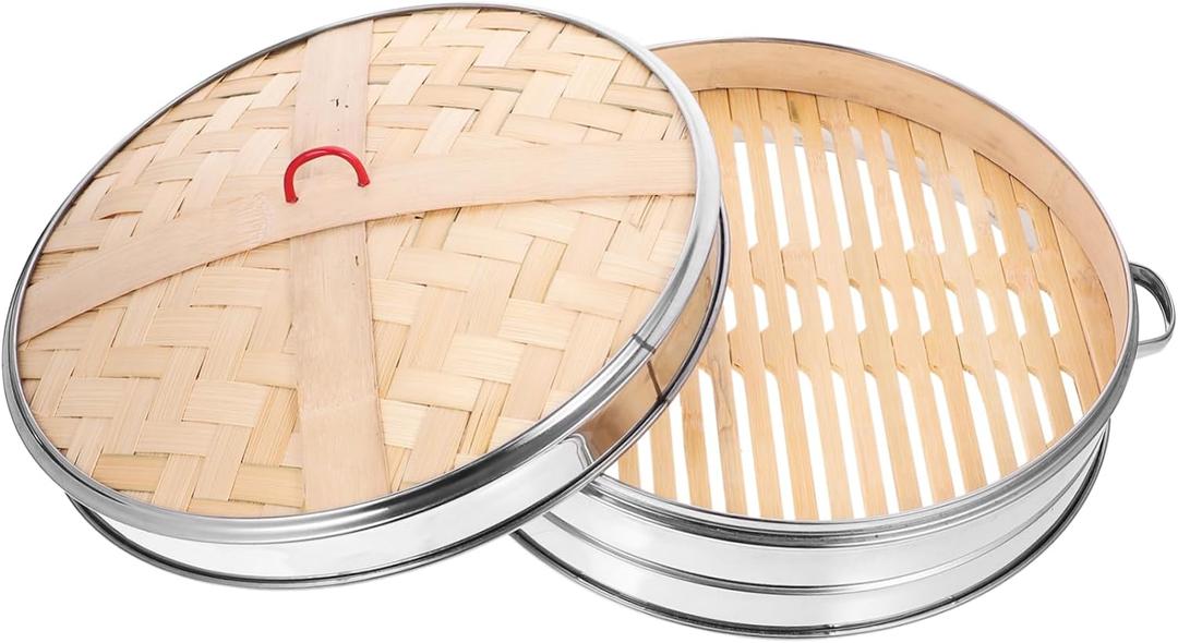 PRETYZOOM Double Ear Bamboo Steamer 1 Set Steamer Basket for Bun Dim Sum Dumpling Rice Vegetable Fish Steam Basket for Chinese Food Kitchen Supplies