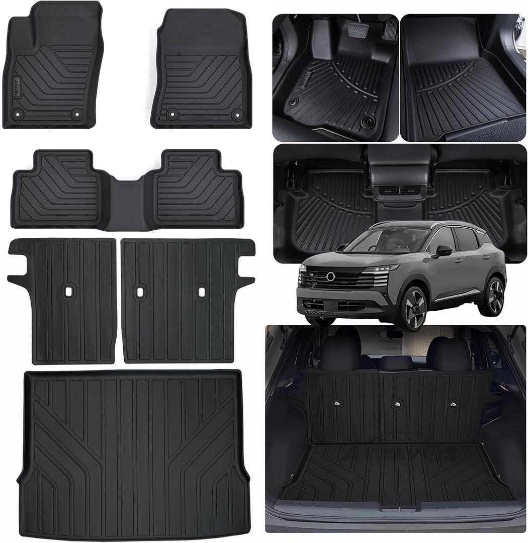 AltraVos Floor Mats & Trunk Mat & Backrest Mat for 2025 2026 Nissan Kicks TPE All Weather Protection 2 Rows Car Floor Mats with Trunk Mat Fit Upper Level with Velcro Rear Seats Backrest