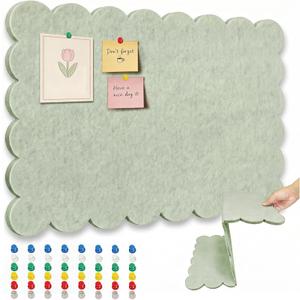 36 x 24 Inch Scalloped Felt Bulletin Board, Foldable Trifold Pin Board, Self-Adhesive Cork Board Alternative for Wall, Decorative Vision Board & Photo Display (Green)