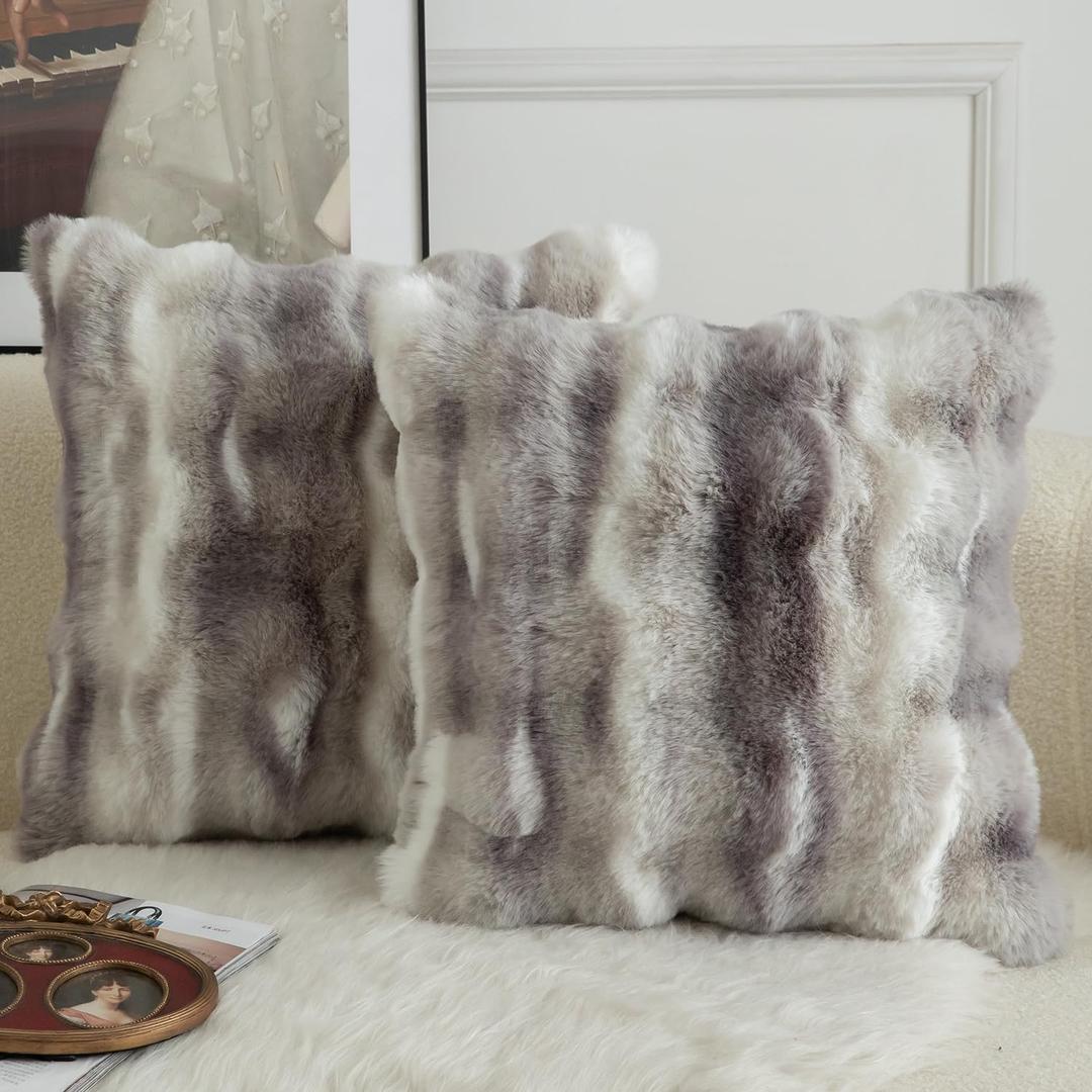 MANDIOO Pack of 2 Thick Plush Wool Decorative Throw Pillow Covers Super Soft Wave Bubble Fur Velvet Cushion Covers Pillow Shams for Couch Bed Living Room 18x18 Inch White Gray