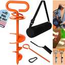 Eurmax USA Dog Tie Out Stake Triple Lock Heavy Duty Dog Anchor for Large Dogs Trampoline Stakes Dog for Yard and Outdoor Dog Runner Install & Travel Kit Included,1-Pack(Orange)