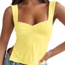 BAIGRAM Women Sleeveless Slim Crop Tank Top Cute Y2K Bustier Sweetheart Neck Strappy Slits Cropped Cami 2025 Summer Going Out Yellow (Yellow, M)