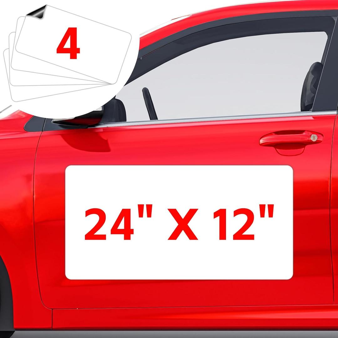 4 Pack Blank Car Magnets, 24" x 12" Car Door Magnets Signs, Rounded Corners Magnetic Vehicle Sign for Car to Advertise Business and Cover Company Logo, Prevent Car Scratches & Dents