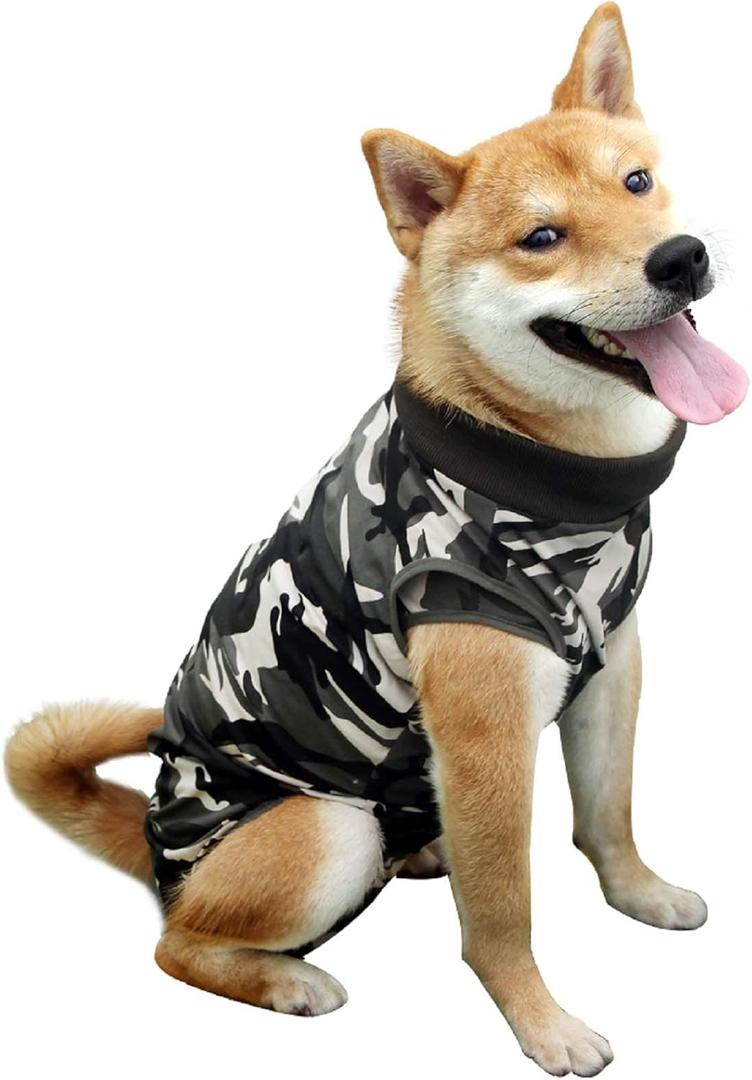 LIANZIMAU Dog Surgical Recovery Suit Onesie Breathable Abdominal Wounds and Protect Skin Anti Licking Cone E Collar Alternative After Post-Operation Wear (XL, Camo)
