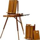 ATWORTH French Easel for Painting, Deluxe Beech Wooden Field & Studio Sketchbox Easel Stand with Metal Side Tray, Portable& Easy Transport for Painting Outdoor, Holds Canvas up to 34"- Light Walnut
