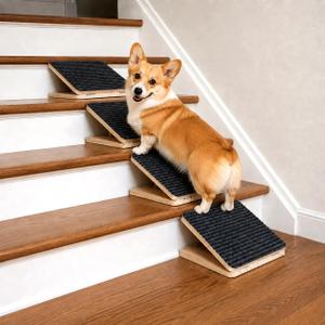 Dog Ramp for Stairs, Foldable Stair Wedges Assist for Small Dogs, 4 Pack | Dog Door Ramp Adjustable Stair Ramp for Dogs Solid Wood Pet Steps for Elderly Dog, Senior, Short-Legged and Injured Pets