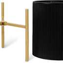 ARNIS Modern Plant Pots, Set of 2 Round Large Planters with Stand, Large Size Metal Pots with Drainage Holes for Living Room, Office, Garden or Balcony, 10.5 &12.25 Inch, Black & Gold