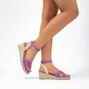 getmorebeauty Women's Espadrilles Wedge Sandals Crisscross Elastic Open Toe Buckle Ankle Strap High Heels Platform Dressy Shoes (Purple, US8)