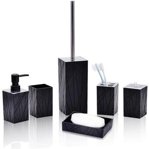 Bathroom Accessory-6Pcs Black Bathroom Accessories Set Includes Soap Dispenser, Toothbrush Holder and Cup, Soap Dish, Toilet Brush and Holder, Qtip Holder