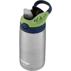 Contigo AutoSpout Kids Water Bottle with Pop up-Straw, 13oz, Stainless Steel and BPA-Free Plastic, Blueberry & Green Apple, Great for school & travel