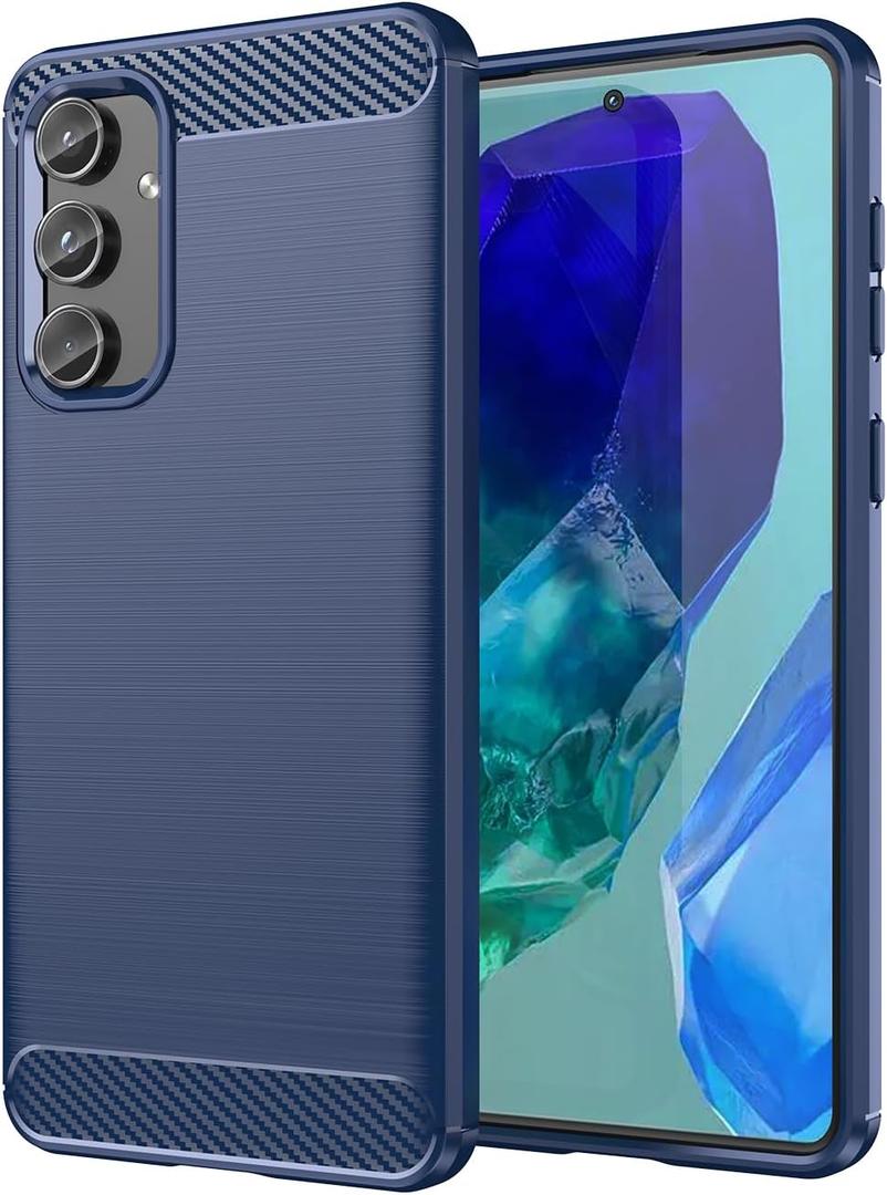 Case for Samsung Galaxy M55 Case, Carbon Fiber Shockproof Slim Silicone Rugged Soft TPU Back Phone Cover for Samsung Galaxy M55 Blue