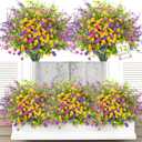 ATTGREAT Artificial Spring Flowers Outdoors UV Resistant Fake Greenery Plants Realistic Plastic Flowers Outside Faux Silk Wildflowers for Home Planter Porch Garden Decor, 12 Bundles (Multicolor)