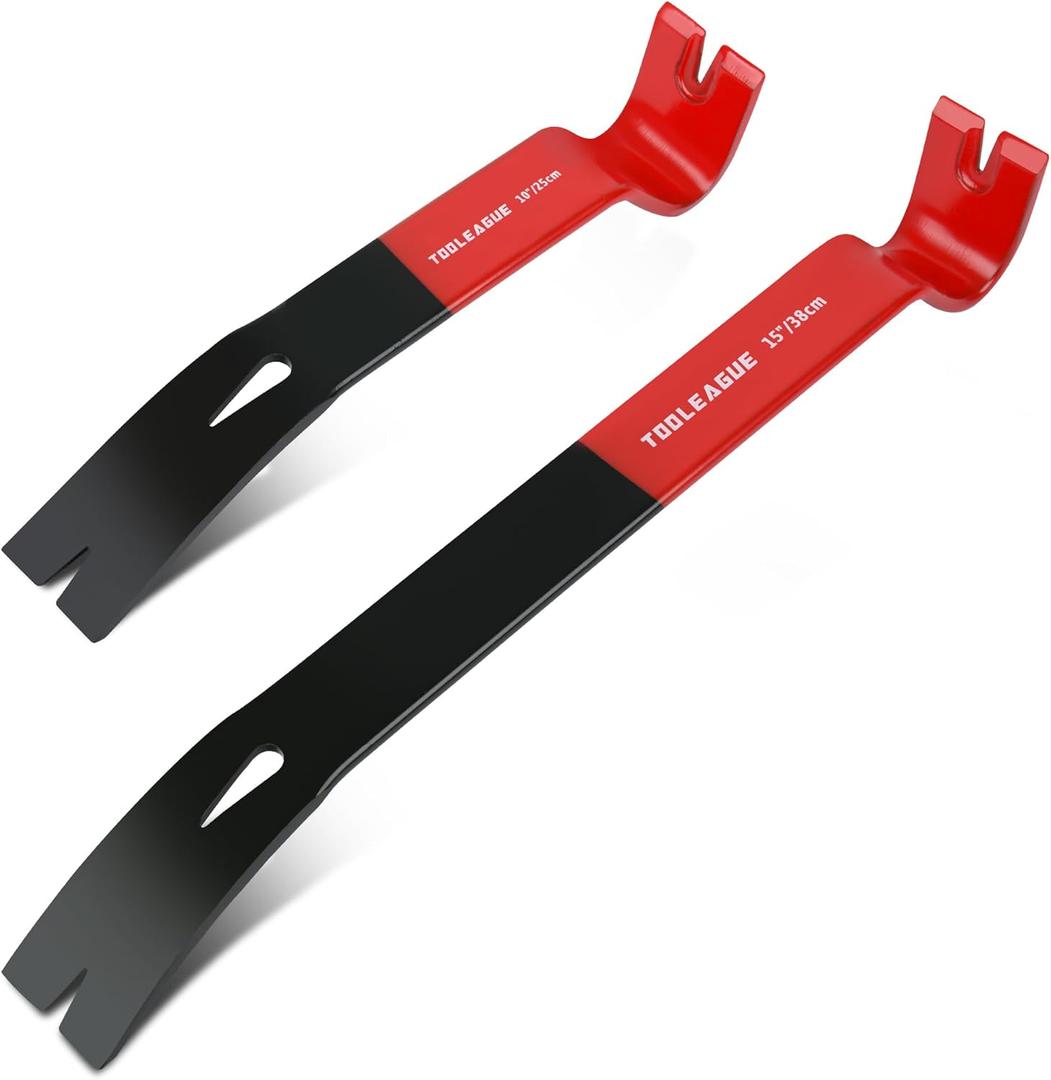 TOOLEAGUE 2Pcs Flat Pry Bar Set,10",15" Utility Heavy Duty Crow Bar with Nail Puller,Woodworking Tools for Prying, Scraping, Lifting, Pulling