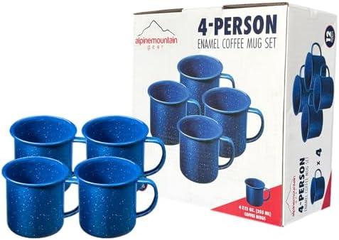 Alpine Mountain Gear 12 oz. Enamel Coffee Mug for Camping/ Hiking, Durable Enamel Dishware, by Caddis Sports (12 Oz. (4 Pack))