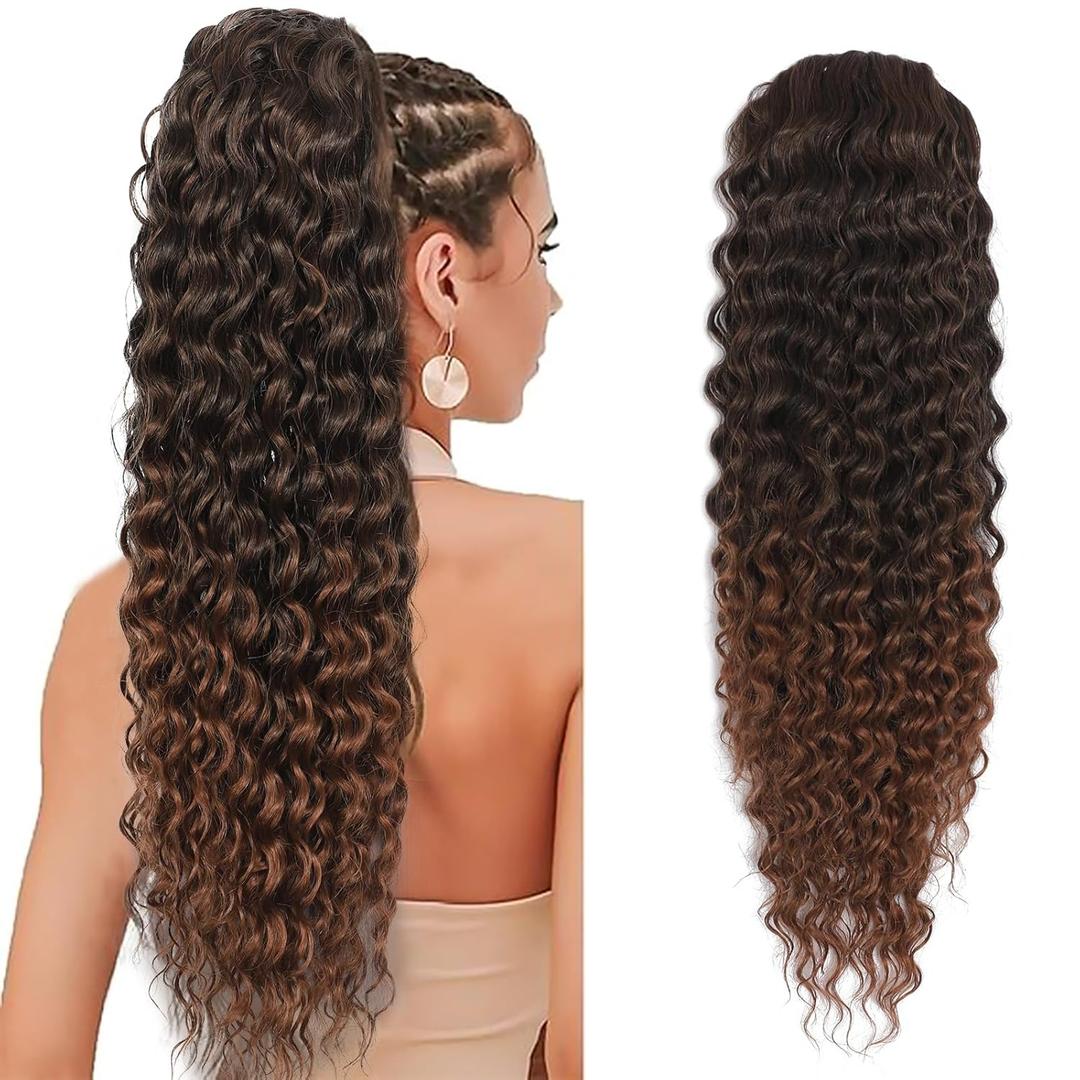 Matriarchs curly Ponytail Extension Drawstring Ponytail for Black Women 20 Inch Synthetic Long Afro Curly Fluffy Ponytail for Daily Use(1b/30)
