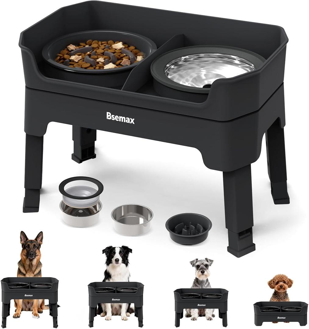4 in 1 Adjustable Elevated Dog Bowls with 2*Stainless Steel Bowls, Anti-Spill Water Bowl, 4 Heights Raised Dog Bowl Stand for Small to Medium & Growing Large Puppies, Anti-Slip, Mess Proof Design