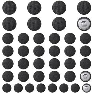 LIQWEI 40 Pcs Black Buttons, Fabric Cloth Covered Button 11.5mm,15mm,18mm Round Sewing Button, Metal Shank Fabric Buttons for Suits Dress Blouses