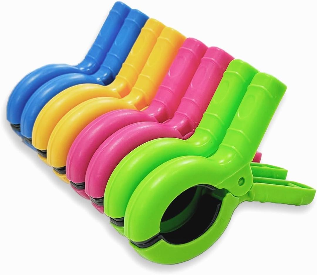 Storage Bag Included, 8 Pcs Large Beach Towel Clips for Beach/Pool/Cruise Chairs, Heavy-Duty, Clothes pins, Windproof, 4 Bright Colors