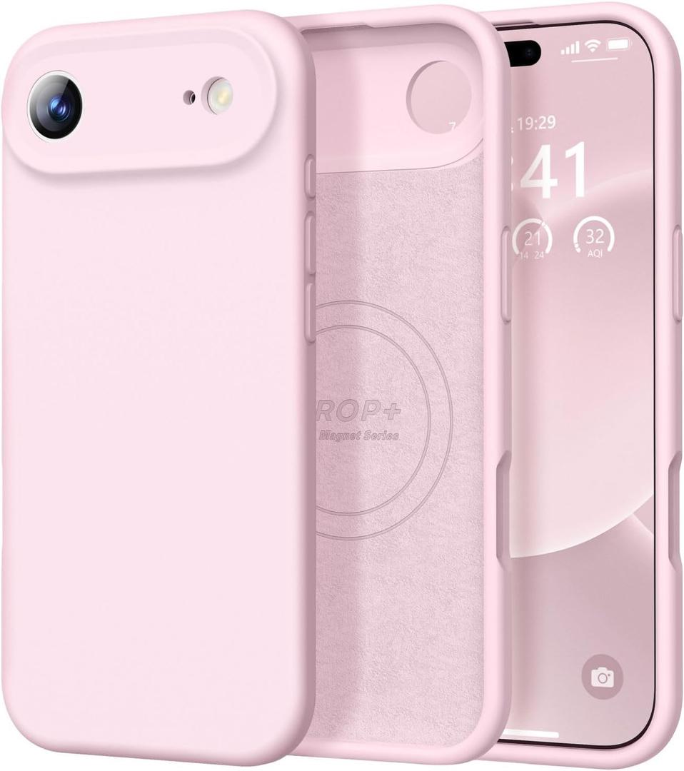 Vooii Magnetic for iPhone Air Case, Compatible with Magsafe (Premium Liquid Silicone) (Integrated Camera Control Button) Anti-Scratch Microfiber Lining for iPhone 17 Air 6.5 inch, Chalk Pink