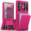 SSLOTSCASE for Samsung Galaxy S25 Ultra Case with Wallet & Camera Stand & Sliding Lens Cover & Kickstand & Credit Card Holder, Rugged Phone Case Cover for Galaxy S25 Ultra 6.9'', Pink