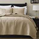 palassio Dark Beige 100% Cotton Quilt Queen Size Bedding Sets with 2 Pillow Shams, Textured Lightweight Soft Bedspread Shabby Chic Coverlet, Quilted Comforter Bed Cover for All Season, 3 Pieces (Queen(90"x96")