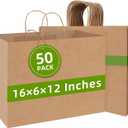 Johuivo Brown Paper Bags with Handles, 50 Pcs Brown Shopping Paper Bags, Recyclable Kraft Gift Bag and Retail Bag for Small Business, Grocery, Party Favors, 16x6x12 Inches